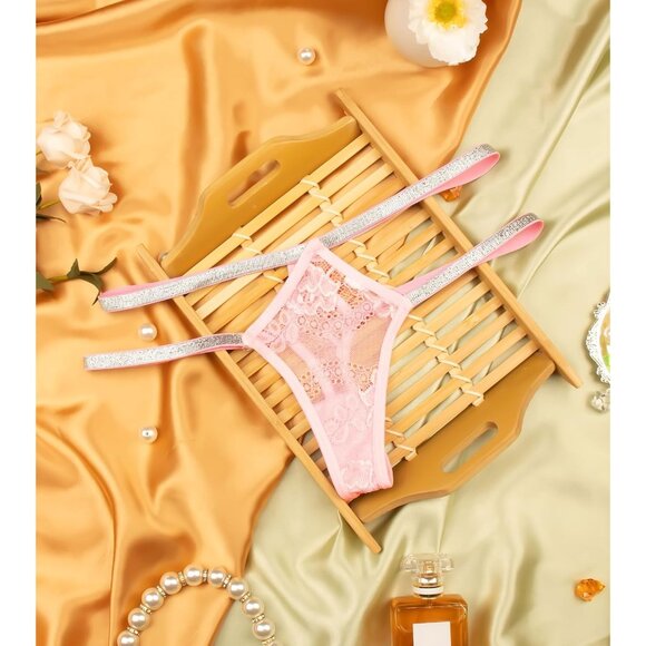 🆕 Women’s Pink Polyamide Glitter Strappy Lace Sexy Breathable Underwear Panties - Picture 6 of 6